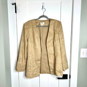 Talbots Tan Faux Suede Blazer Suit Jacket Open Front Western Boho Career Size 14